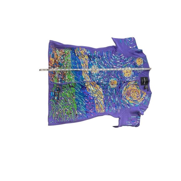 Michael Simon Womens Starry Night Sequin Cardigan M Multicolor Cotton Blend RARE - Picture 10 of 10